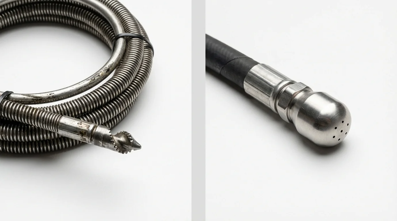 Drain snake cable and hydro jetting nozzle used for drain cleaning in Blaine, TN
