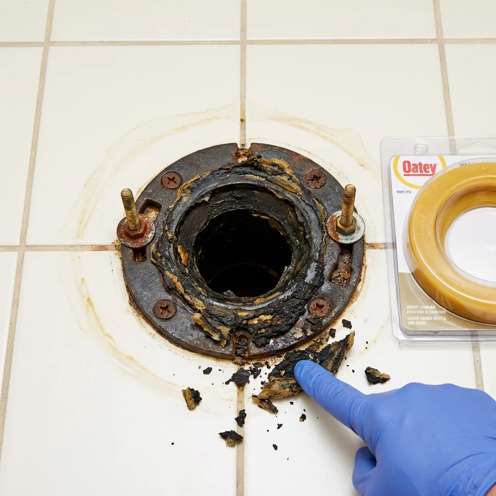 Failed wax ring showing water seepage at the base of a toilet in a Blaine, TN home